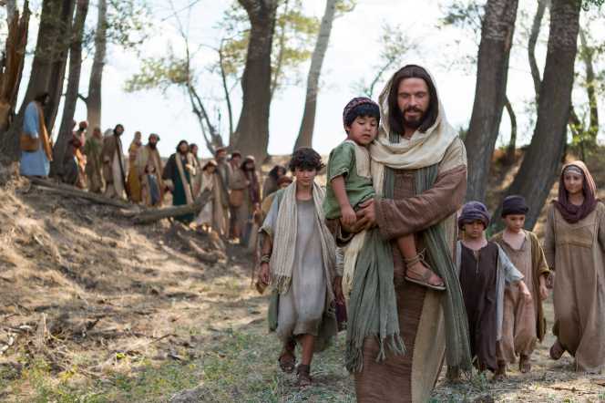 Luke 18:15–17, Christ leading a group of children and their parents