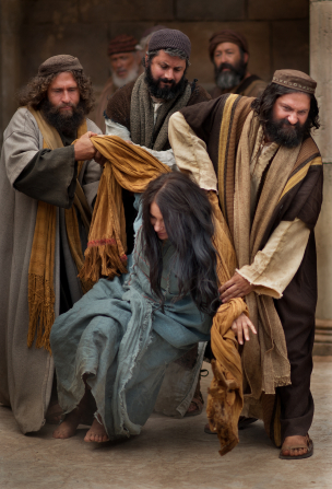 John 8:2–11, A group of men tries to stone the woman taken in adultery