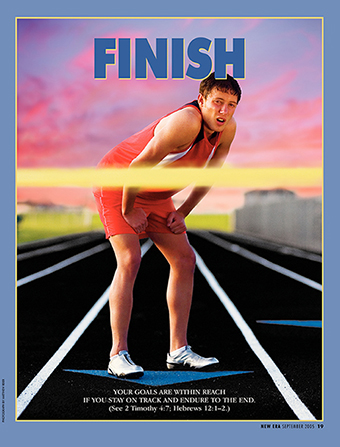 A conceptual photograph of a runner standing still near the finish line, paired with the word “Finish.”