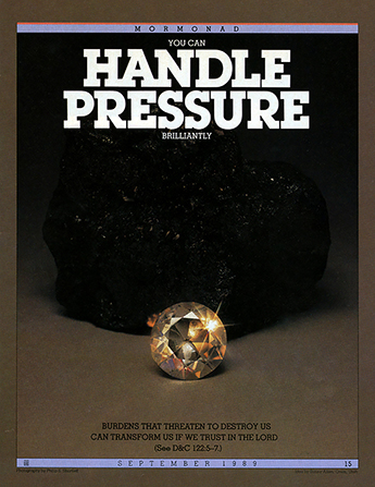 A conceptual photograph of a large chunk of coal next to a sparkling diamond, paired with the words “You Can Handle Pressure Brilliantly.”