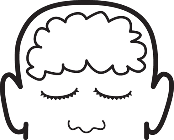 An illustration of a face with closed eyes and an outline of the brain in the forehead.