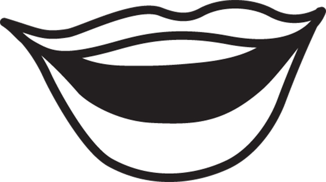 An illustration of a smiling mouth with lips and teeth.