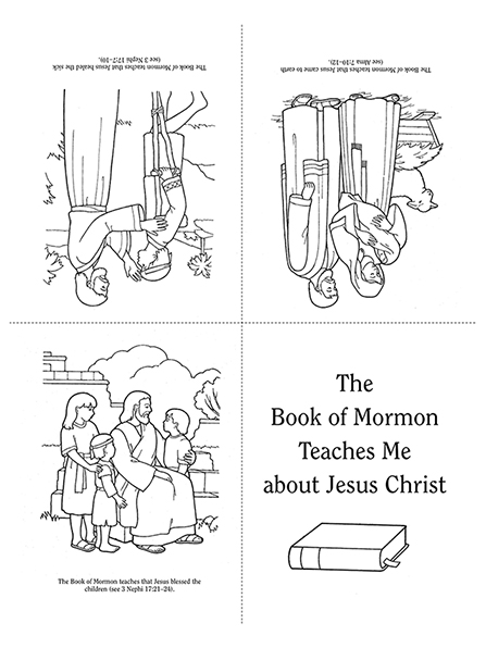 Black-and-white illustrations of Jesus Christ helping and serving people with the words "The Book of Mormon Teaches Me about Jesus Christ."