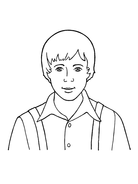 A black-and-white illustration of Joseph Smith as a young boy.