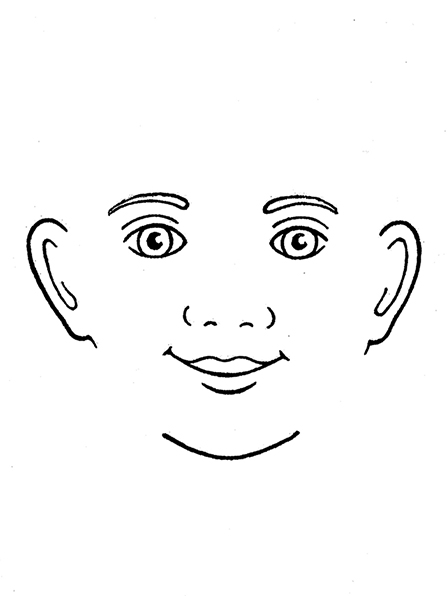 A black-and-white illustration of a smiling face.