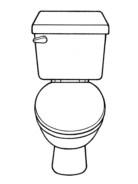 A black-and-white illustration of a toilet with the lid down.