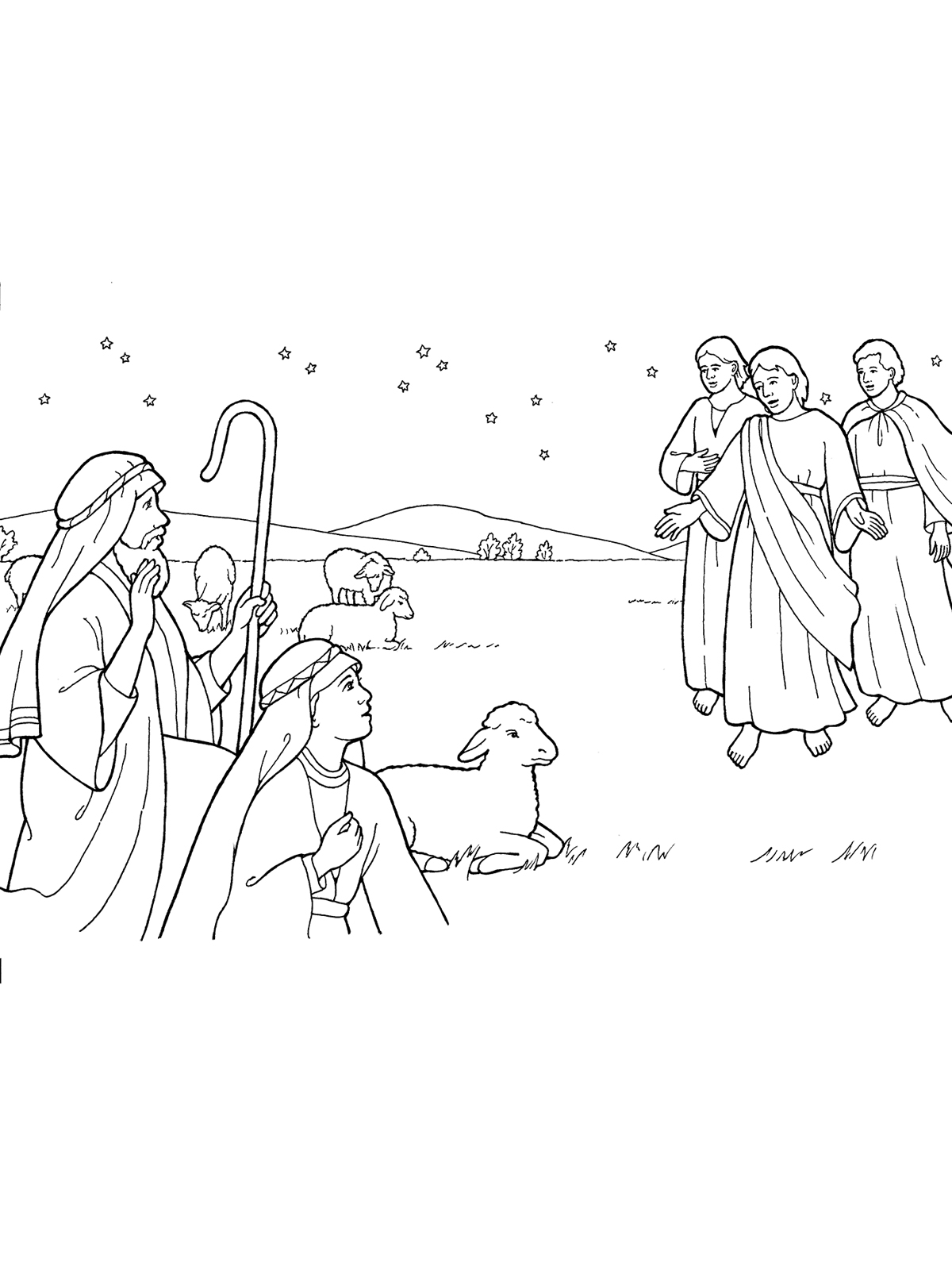 Nativity Angels Shepherds Coloring Pages
