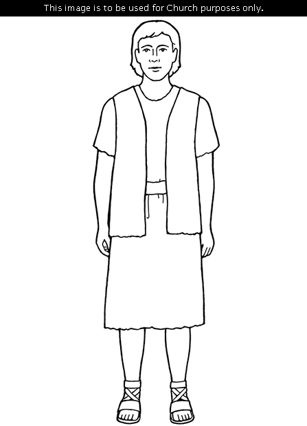 A black-and-white illustration of Adam wearing sandals and standing.