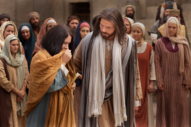 John 8:2–12, Jesus talks with the woman taken in adultery