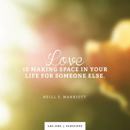 A photograph of a yellow flower combined with a quote by Sister Marriott: “Love is making space in your life for someone else.”