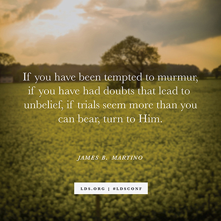 A photograph of a tree in a green field, paired with words from Elder James B. Martino: “Turn to Him.”