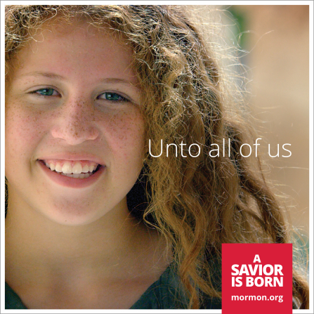 A close-up photograph of a young woman with blond hair and freckles, paired with the words “Unto all of us.”