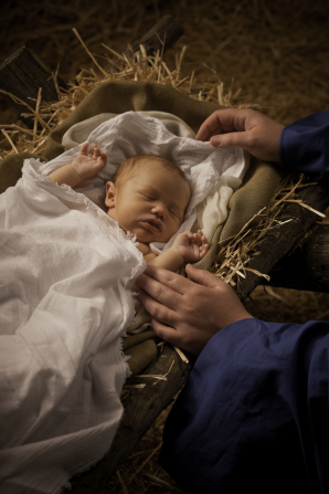 An image of the sleeping baby Jesus.