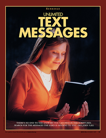 A poster showing a young woman reading the Book of Mormon, paired with the words “Unlimited Text Messages.”