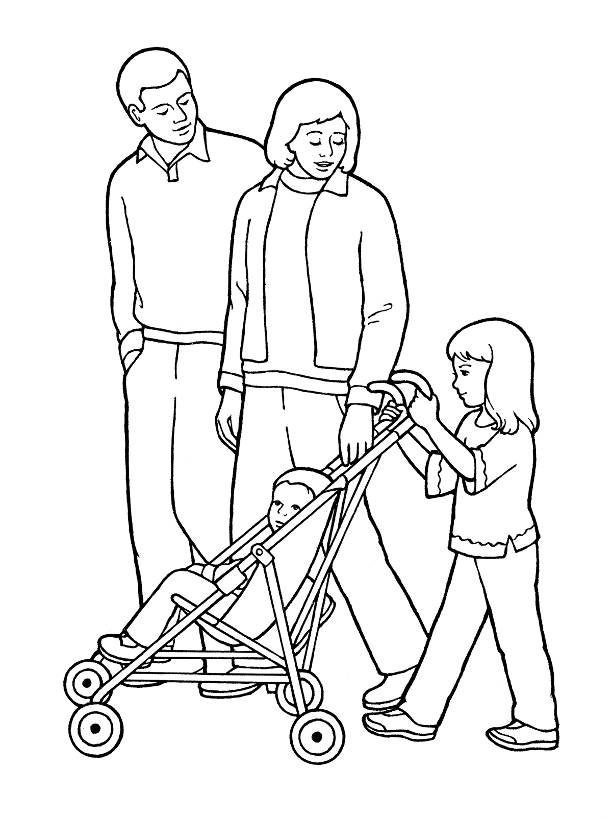 Family Pushing a Stroller