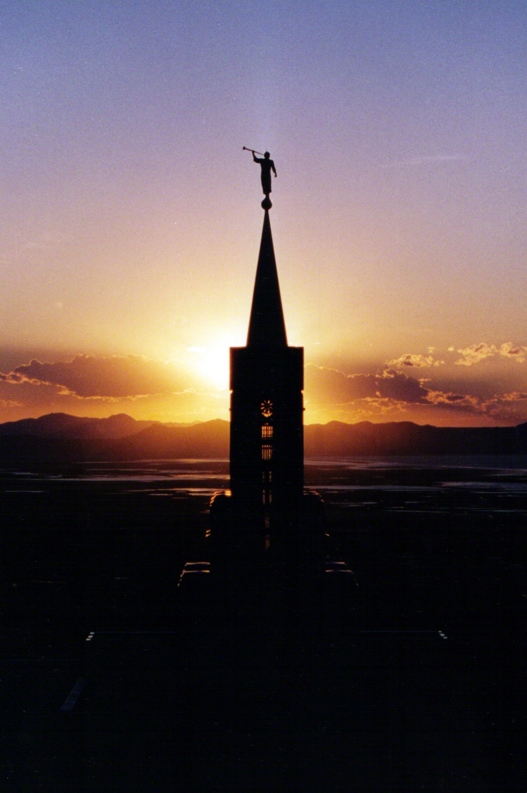 The Spire of the Bountiful Utah Temple at Sunset
